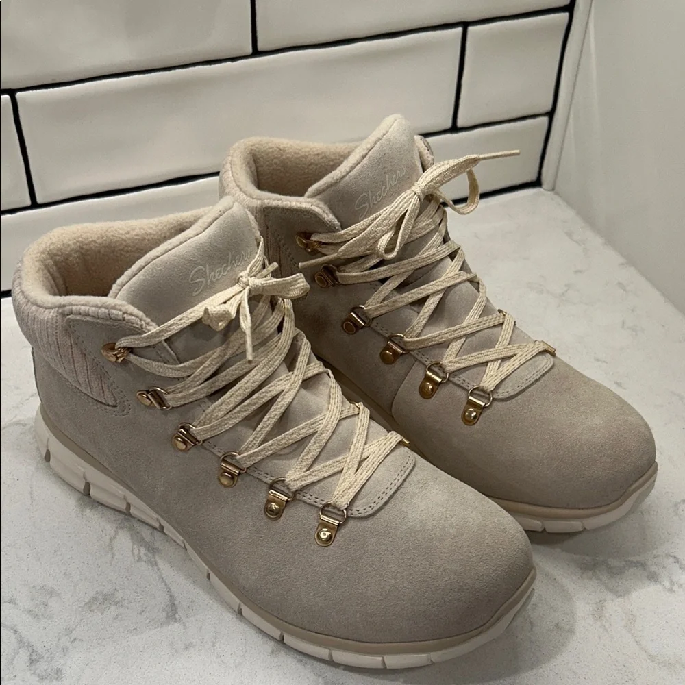Skechers Synergy Water-Repellent Suede Lace-Up Hiker Boots Neutral Size 11